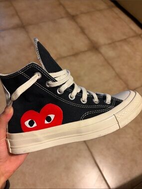 Converse Black High-Top Sneakers with Red Heart Graphic